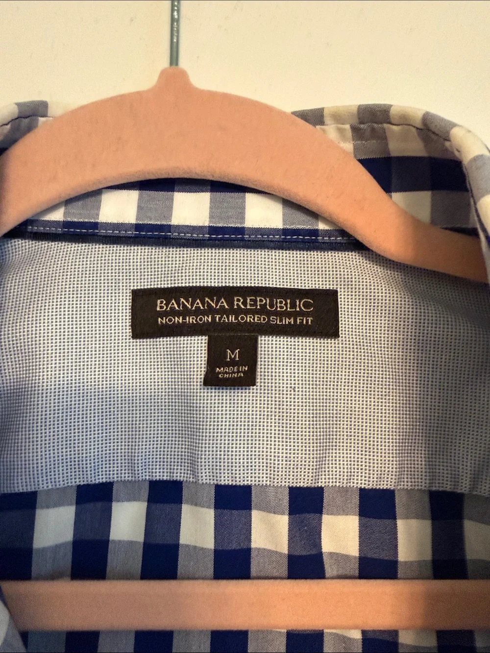 Banana Republic Men's Navy and White Gingham Dress Shirt Slim Fit